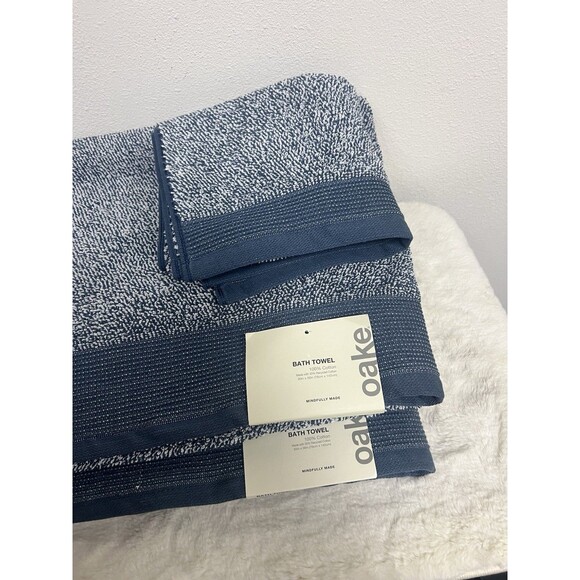 Oake 3 Piece Bath Towels Set 100% Cotton Blue New - Picture 4 of 4